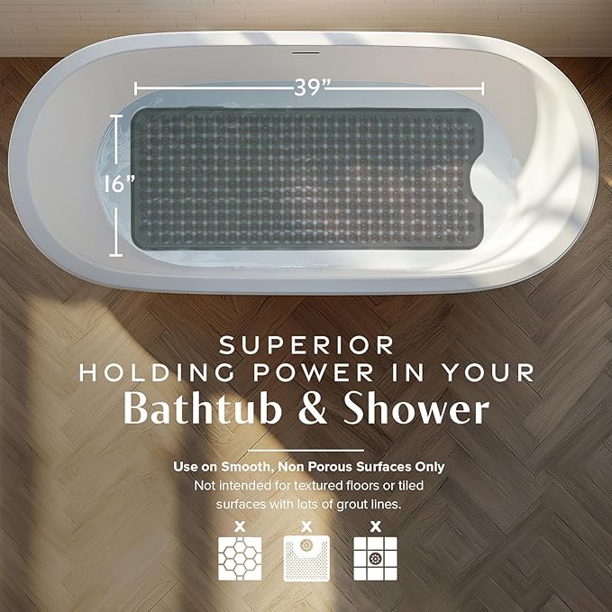 SlipX Solutions Power Grip Bathtub Safety Mat | Precision Grip Technology for Longer, Stronger, & Softer Wet Surface Protection | Clear Bronze 39"x16"