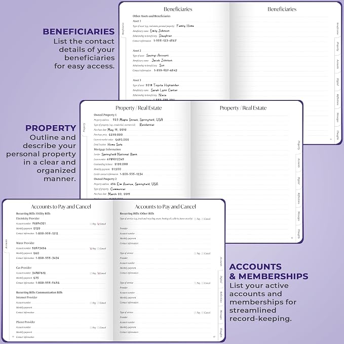 Skyline End of Life Planner – Emergency File Notebook for Important Information & Final Wishes – When I Die Beneficiary Book Organizer (Purple)
