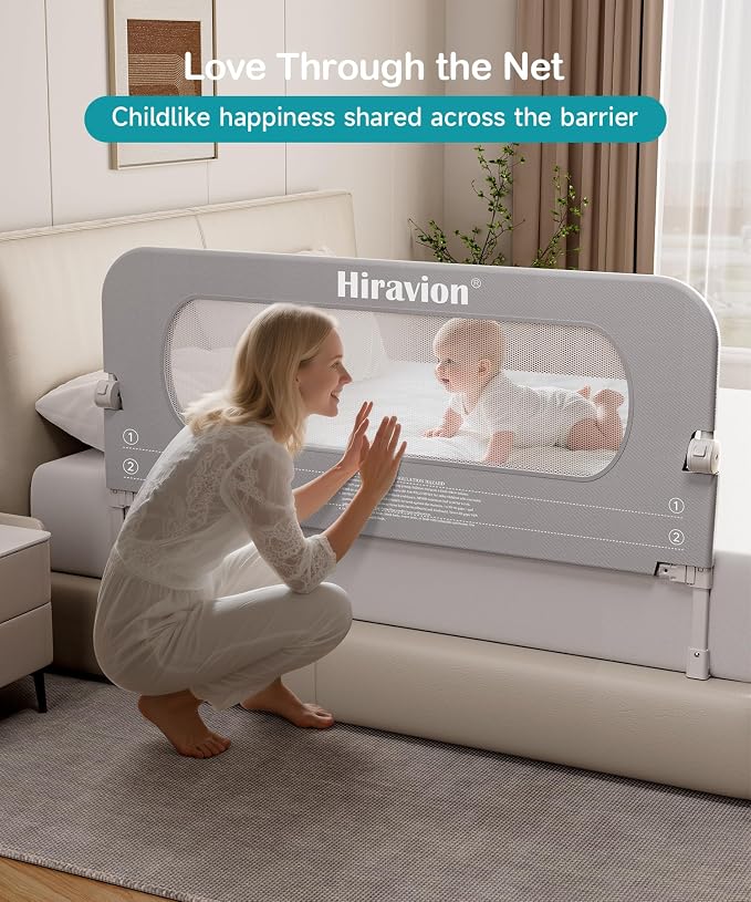 Bed Rail for Toddlers - 47 Inch Foldable Baby Guard | Height Adjustable | Foldable | Fits Full/Queen/King/Twin Beds | U-shape base provides Safety sleep protection | Grey