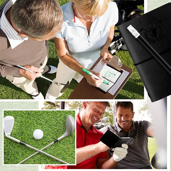 Yexiya Golf Scorecard Book with Pencil, Leather Golf Journal Scorecard Holder Accessories Notebook Log Pocket Score Cart Book Gift for Men Golfers, Sports and Outdoor Club Accessories