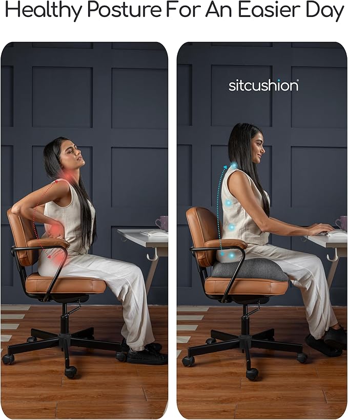 Extra Large Office Chair Cushion for Sciatica Pain Relief, Memory Foam Seat Cushion for Car Seat Pad, Orthopedic Pillow. Computer Chair Cushion for Tailbone Pain Relief All Day Comfort(Gray)