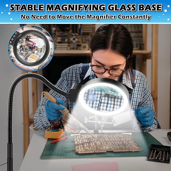 30X 10X Large Floor Magnifying Glass with Light and Stand | 2-in-1 Flexible Gooseneck Floor Magnifying Lamp,72 LED Lights, 3 Color Modes, Close Work,Sewing,Crafts,Hobbies