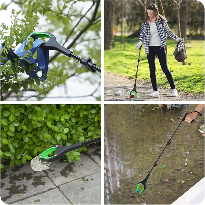 36" Foldable Grabber Reacher Pickup Tool for Seniors, Green | 360° Rotating Jaw, Two Magnets, Extra Long Trash Picker Upper, Lightweight for Elderly, Indoor & Outdoor