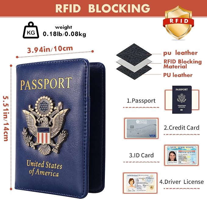 Passport Holder Cover Travel Wallet RFID Blocking Passport Wallets Family Passport Organization Personalized Wallet Case for Men and Women Travel Must Haves(Burgundy)