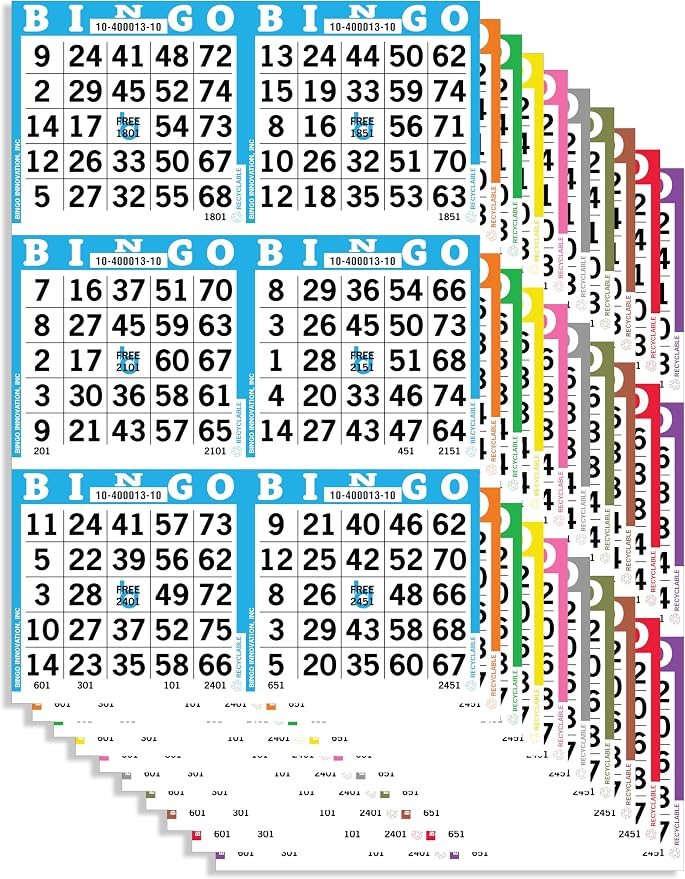 Bingo Books – 6 Faces, 10 Pages Each, 100 Disposable Game Books – Recyclable Dauber Sheets – Bulk Bingo Cards for Seniors & Adults (6on10up)