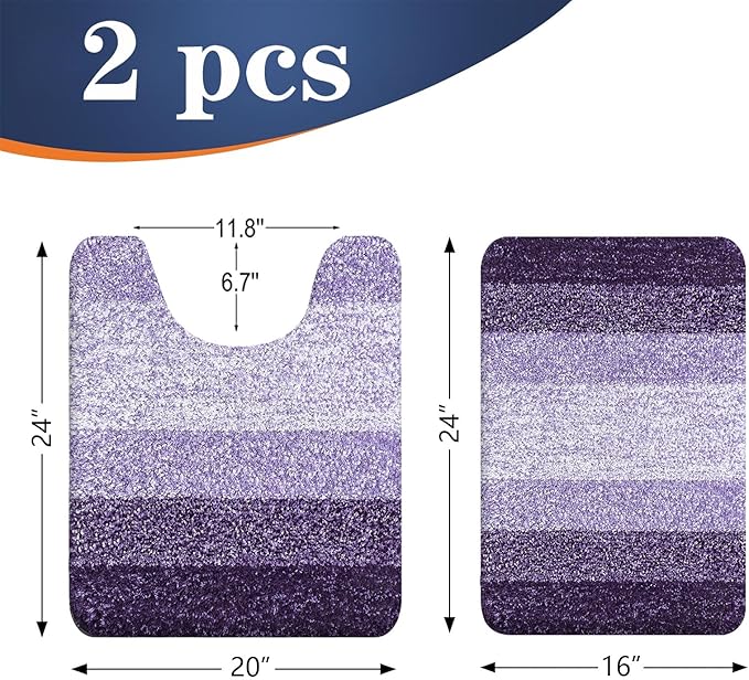 OLANLY Bathroom Rug Set 2 Piece, Soft Absorbent Microfiber Bath Mats and U-Shaped Contour Toilet Rug, Non-Slip, Machine Wash Dry, Plush Shaggy Bath Mats for Bathroom (24"x16"+U24 x20, Violet)