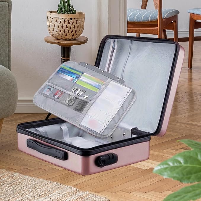 Fireproof Document Box Secure Storage Waterproof Briefcase files Organizer Bag Hard Container Case for Contracts Outdoor, Rose Gold