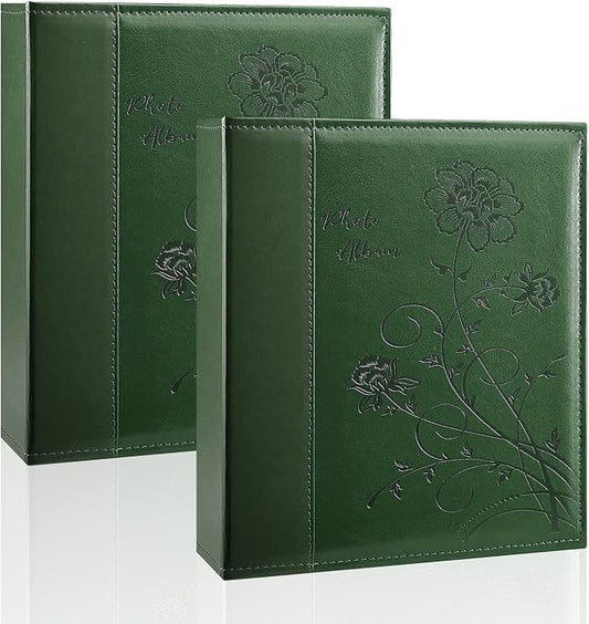Photo Album 8x10 2 Packs Clear Pages Pockets Leathe Cover Slip Slide in Photo Album Each Holds 100 Vertical 8x10 Photos Picture Book for Wedding Family (Dark Green)