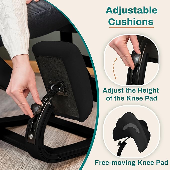 NYPOT Ergonomic Kneeling Chair with Adjustable Seats - Knee Chair for Posture Correction & Kneel Rocking Stool for Desk - Back Pain Relief and Support for Home and Office (Modern, Total Black)