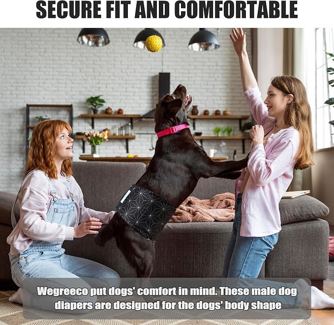 wegreeco Washable Male Dog Diapers (Pack of 3) - Washable Male Dog Belly Wrap (Black Asanoha Pattern, X-Large)