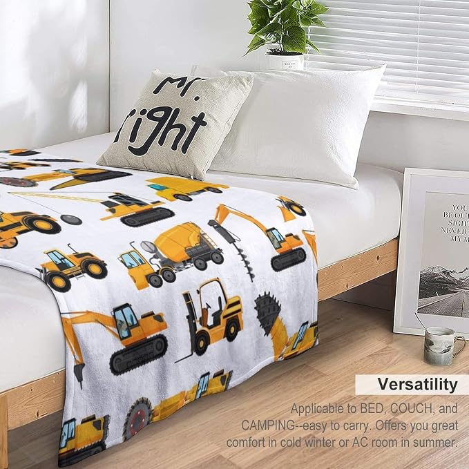 Excavators Construction Blanket Gifts for Yellow Trucks Lover 80 x 60 Inch for Adult,Construction Excavators Fannel Fleece Throw Blanket Super Soft Throws Blanket for Bed Couch Sofa