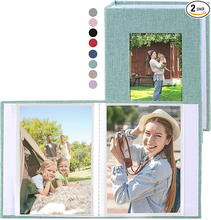 vivinin 2 Pack Photo Album 5x7, Linen Cover Photo Book, Small Photo Album Book for 36 Pockets Hold 72 Pictures, Picture Book for Photos Family Anniversaries Baby Vacations (Green)