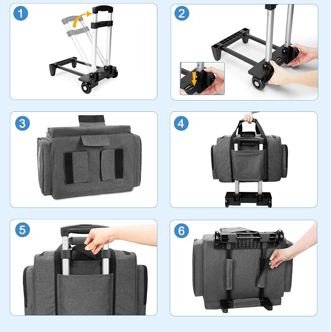 Damero Rolling Medical Bag with Detachable Trolley & Cover Fixed Strap | Medical Bag On Wheels with Inner Dividers, Bottom Support Board, Shoulder Strap for Home Health Nurses, Doctors, EMT, EMS