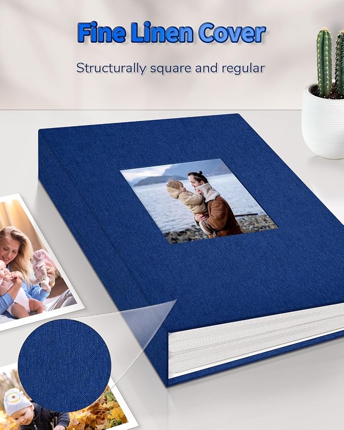 Artfeel Photo Album 4x6 with 100 Pockets,Slip-in Picture Albums,Linen Cover Memory Book with Front Window,White Page Vertical Photo Book for Wedding,Family,Anniversare,Baby,Vacation