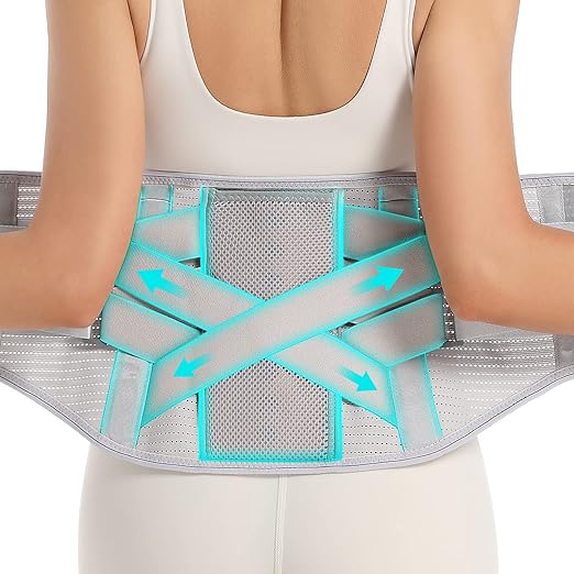Back Brace for Lower Back Pain - Lumbar Support with Bionic Support System, Adjustable Belt for Men Women, Relieves Sciatica, Herniated Disc, Scoliosis, Posture Correction for Workout, Daily Use, Heavy Lifting (Grey, Large)