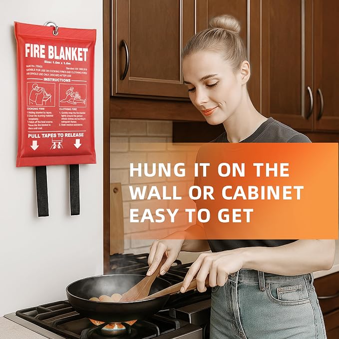 Fire Blanket 6 Pack - 40" x 40" Prepared Emergency Fire Blanket | For Home and Kitchen, RV, Grill, Fireplace, Safe & Easy for Young Adults and Elderly Living Alone | Fiberglass CE Certified