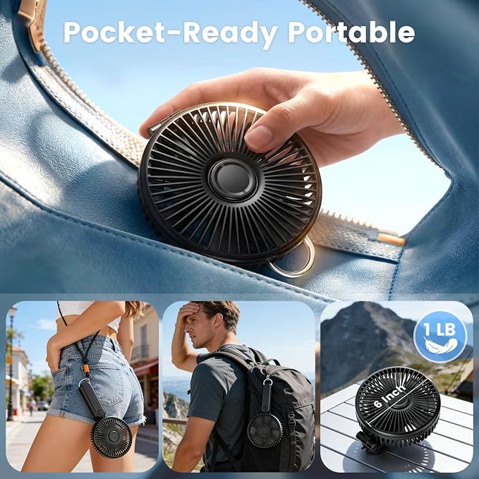Portable Handheld Fan, 10000mAh Rechargeable 6-Inch Personal Fan for Travel | Ultra Quiet Foldable Desk Fan, 5-Speed Battery Operated Fan with Up to 40H Runtime and Digital Display for Travel and Makeup