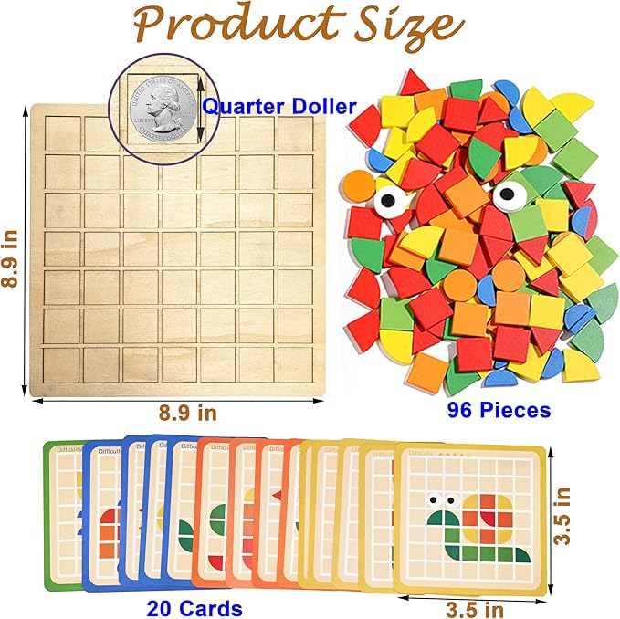 Activities for Dementia Patients, 96 Pieces Wooden Puzzle Games for Seniors, Colorful Shape Pattern Alzheimers Products for Elderly, Tile Matching Memory Cognitive Busy Board Gadgets Gifts