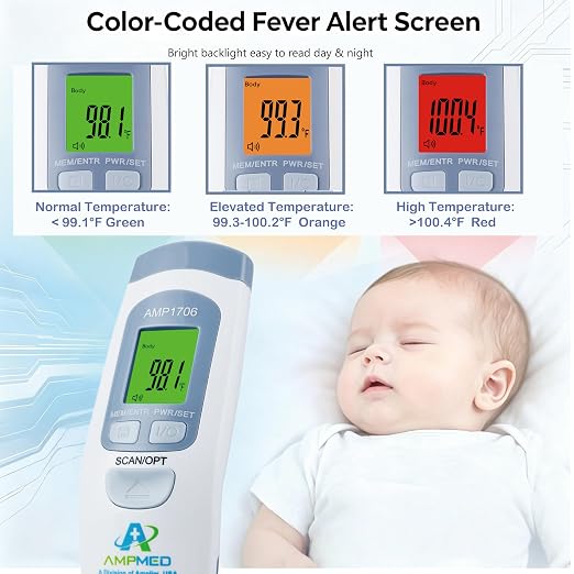 Non-Contact Forehead Thermometer, White Blue | For Kids and Adults, Baby Head Temporal Digital, Accurate Reading