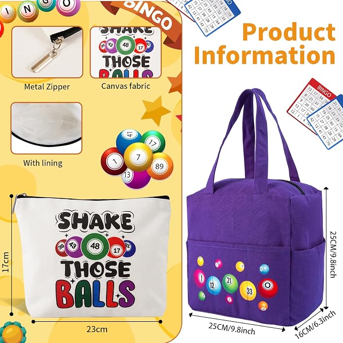 Bingo Bags with Pockets on Clearance, Bingo Bag with Zipper and Polyester Bingo Daubers Makeup Bag, Bingo Bags and Accessories Tote Gifts Game Suitable for Women and Girls (Purple)