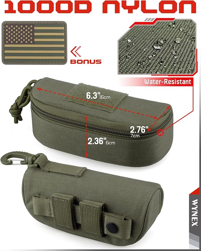 WYNEX Tactical Molle Glasses Pouch, Shockproof Eyeglass Case, Sunglass Case Hard Shell with Patch, Universal Protects Glasses