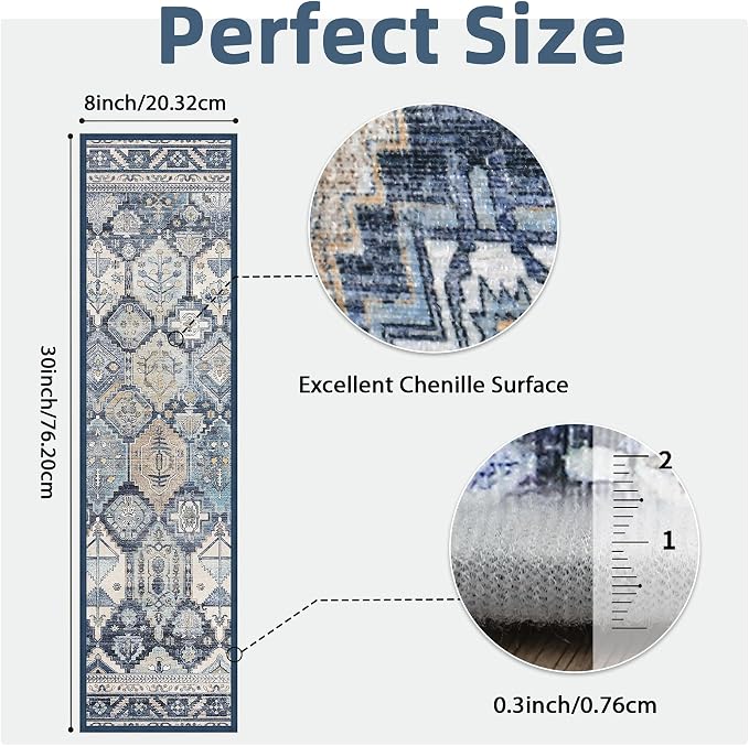 sarben 8"x30" Non Slip Stair Treads for Wooden Steps 15 Pack, Denim Pearl | Peel and Stick Carpet Stair Runner with TPE Adhesive Backing, Carpet for Added Safety, Pet and Senior Friendly