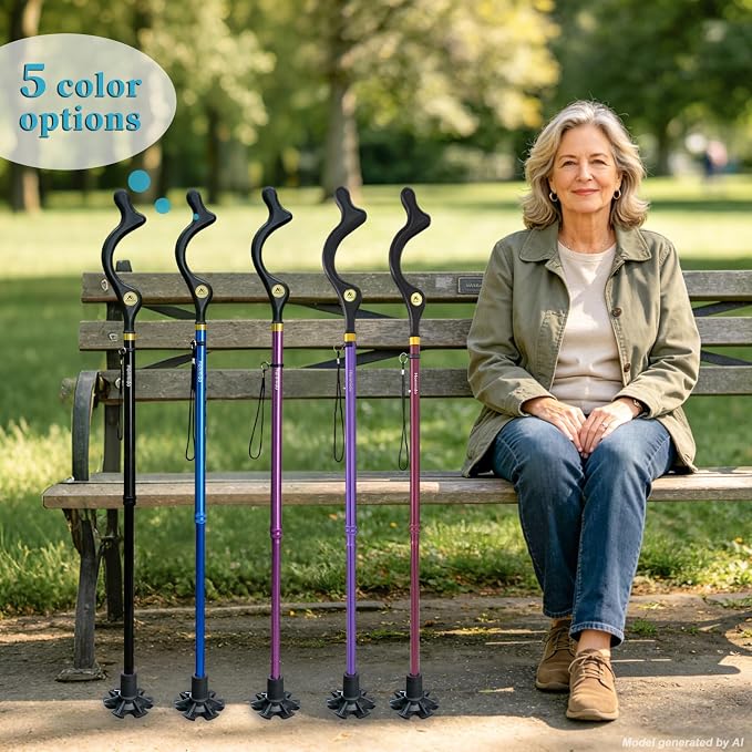 Walking Cane Foldable for Men & Women Seniors for Balance,Self Standing Folding,Height Adjustable Anti-Slip Lightweight Alloy Walking Stick for Travel Mobility Aid