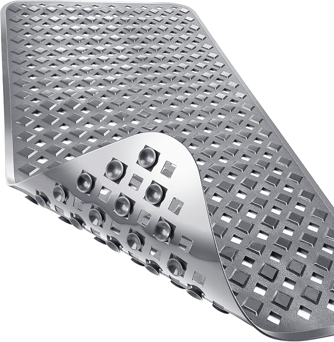 Yimobra Non Slip Bath Mat, Super Strong Suction Cups,34.5"x15.5"Long Tub Mat with Drain Holes, Machine Washable Fast Draining Shower Mats, Bathroom Essentials,Gray