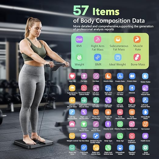 Smart Scale for Body Weight and Fat, 57 Body Composition Metrics, BMI, Muscle Mass, 8-Electrode Digital Bathroom Scale, 485lbs Capacity, with 5.25-Inch VA Color Screen & Retractable Handle