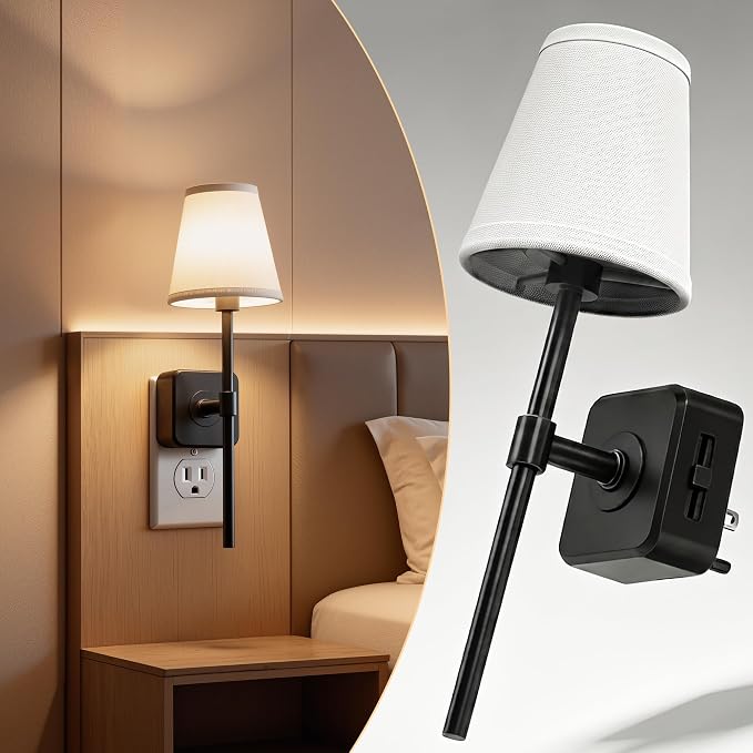 L LOHAS LED Night Light, Premium Fabric Linen Shade Plug in Night Light | Night Lights Plug Into Wall with 0-100 LM Dimmable, 3000K Warm LED Wall Night Light Bedroom, Living Room, Decor