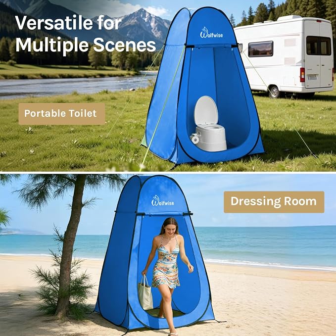 WolfWise Pop Up Shower Tent for Camping Essentials, Compact & Lightweight | Portable Instant Changing Tent with Window & Carry Bag, Privacy Dressing Room Bathroom for Outdoor, 6'3"/6'11" H