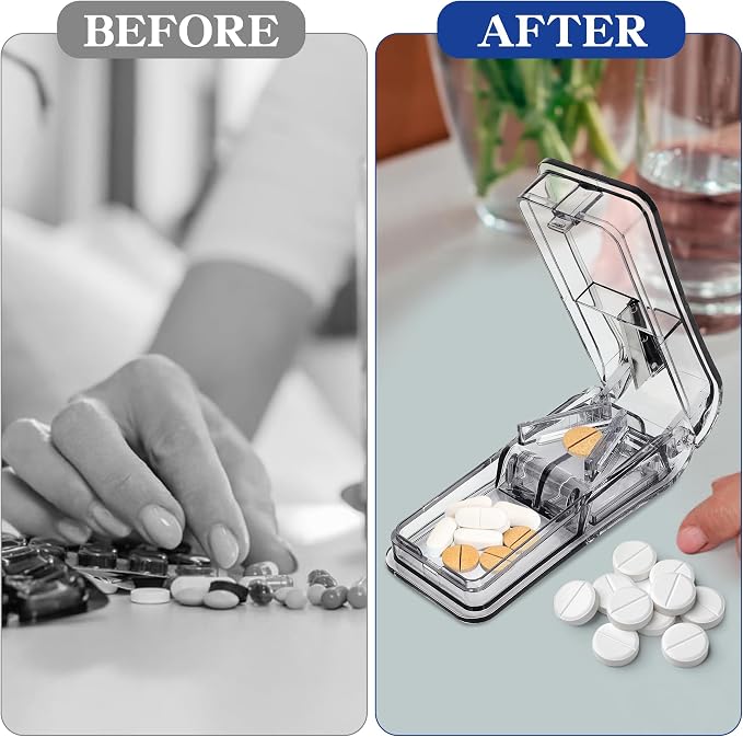 Pill Cutter for Small Pills, Pill Splitter with Stainless Steel Blade, Medicine Cutter for Pills, Cuts Vitamins Tablets for Purse Pocket