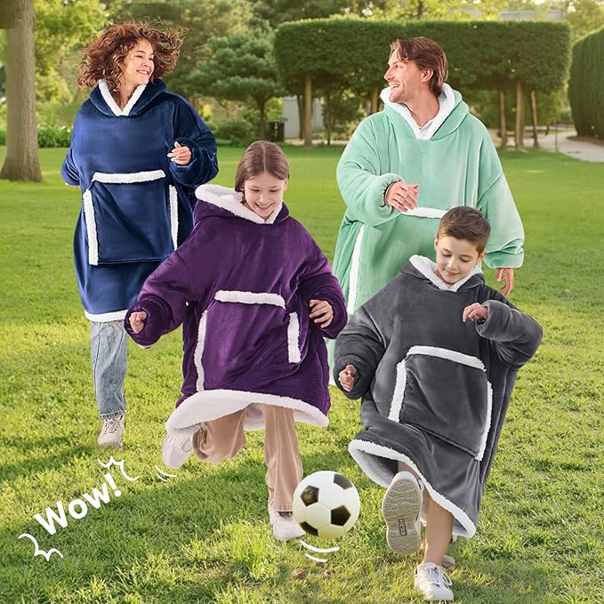 JOYWOO Purple Kids Wearable Blanket Hoodie, Oversized Cat lovers Hoodie Blanket for kids & Teens,Birthday Gifts for Girl Boys,Cozy Fuzzy Sherpa Fleece Blanket Giant Pocket Winter Gifts,Dark Purple