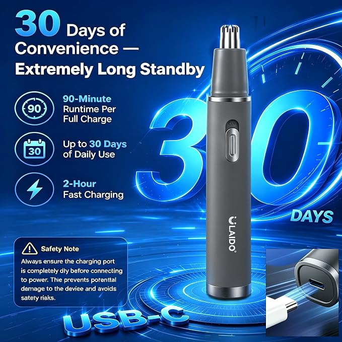 Nose Hair Trimmer for Men and Women,3 in 1 Painless Rechargeable Ear and Nose Trimmer,Eyebrow Facial Hair Trimmers All in One Grooming Kit Dual Edge Blades for Smoother Removal,Easy Cleansing