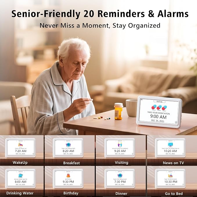 PPLEE Digital Clock Large Display – Dementia Clocks for Seniors, 7-Inch HD Display, Multiple Alarms with Repeat, Adjustable Brightness, Calendar & Custom Themes, Ideal for Elderly and Caregivers