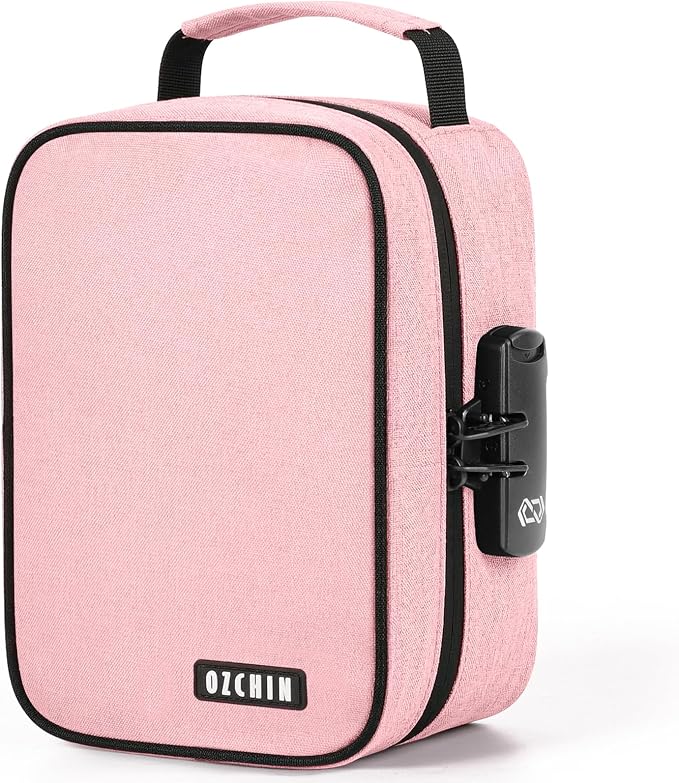 OZCHIN Smell Proof Bag with Combination Lock File Organizer Case Container Medicine Odorless Storage Lock Box Great Gift for Friend (Pink 1, M)