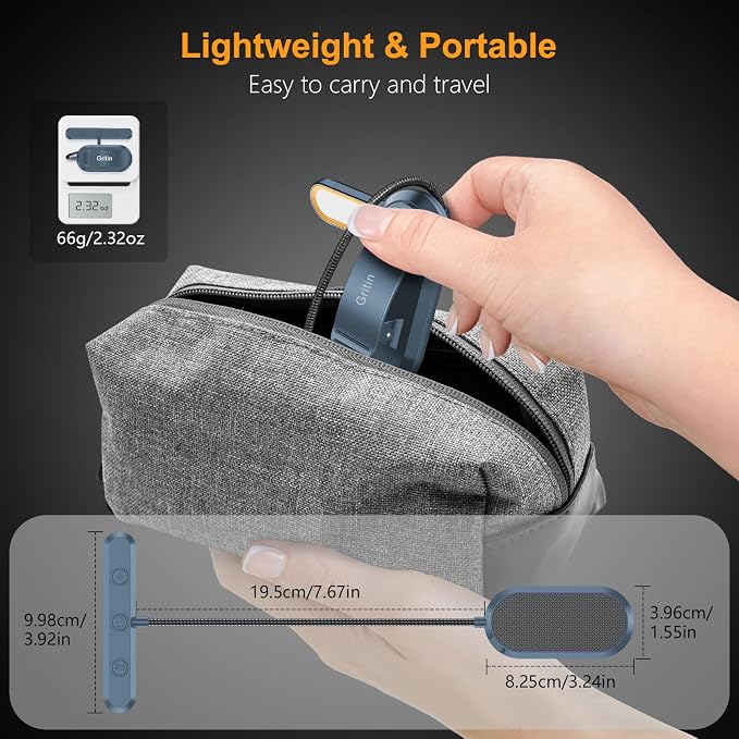 Gritin Rechargeable Book Light for Reading in Bed with 19 LED | Eye Caring 3 Color Temps, 5 Brightness Levels, Memory Function, 90 Hrs Runtime Flexible Goose Neck Clip on Light-Aquamarine