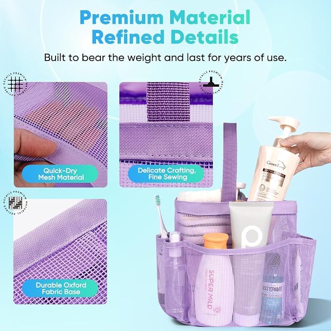 EUDELE Mesh Shower Caddy Portable for College Dorm Room Essentials,Portable Shower Caddy Dorm with 9-Pocket Large Capacity, Shower Bag for Beach, Swimming, Gym, Travel essentials, Purple