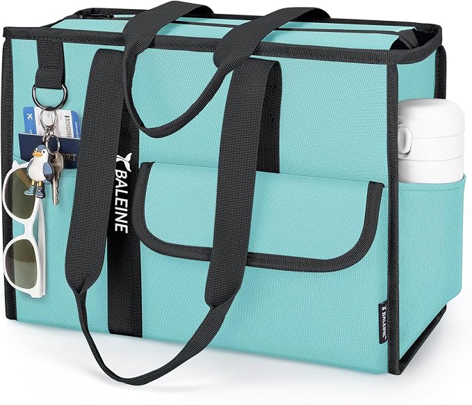 BALEINE Large Utility Tote Bag with Reinforced Bottom, Multi Pockets Foldable Tote Bag for Nurse, Travel, Work
