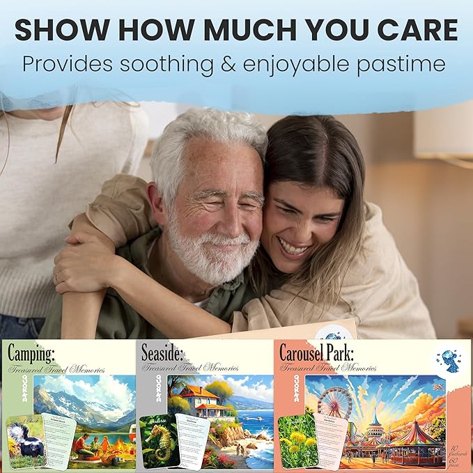 QUOKKA 60 Pieces Dementia Puzzles for Elderly - 3SET Large Piece Puzzles for Seniors - 9 Memory Flashcards with Facts I 25 Discussion Prompts per Puzzle - Alzheimer's Activities Products for Elderly