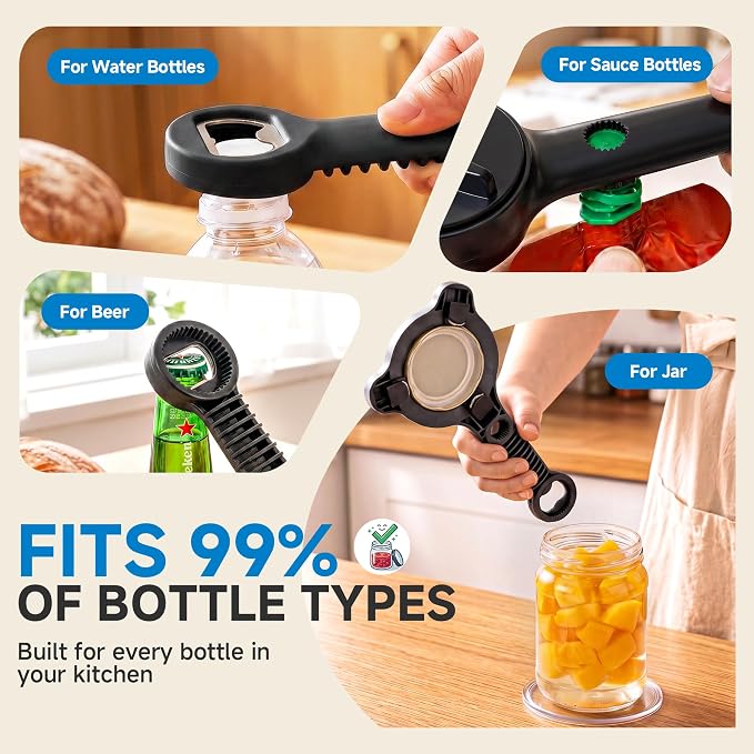 2026 Upgraded 4-in-1 Jar Opener - Adjustable Stainless Steel Lid Remover for Seniors & Arthritis Sufferers (Black)