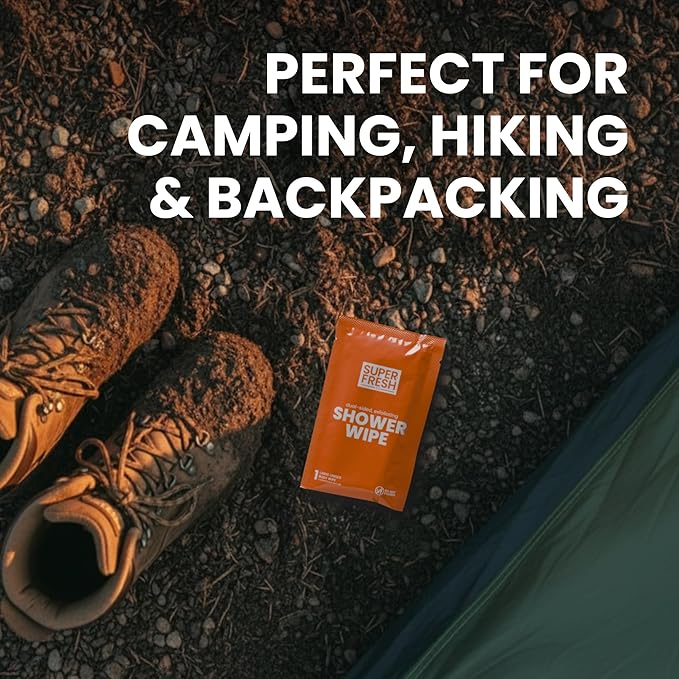 Super Fresh Shower Wipes Large Citrus & Cedar Body Wipes for No Rinse Bathing Personal Hygiene Gym Travel or Camping Enriched with Aloe and Vitamin E 20 Individually Wrapped Disposable Sheets