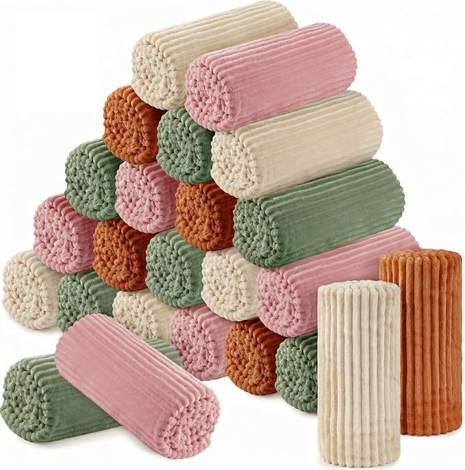 Buryeah 24 Pcs Flannel Throw Blanket Bulk 50 x 60 in Sleepover Blanket Outdoor Wedding Throw Lightweight, Oeko-tex Standard 100 Certified for Sofa Homeless Gifts (Sage Green,Ivory,Pink,Terracotta)