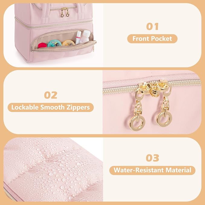 Damero Double Layers Medicine Bottle Organizer, Lockable Pill Bottle Organizer Medicine Bag with Lockable Zipper and Detachable Dividers for Medication, Vitamins or Medical Supplements, Pink