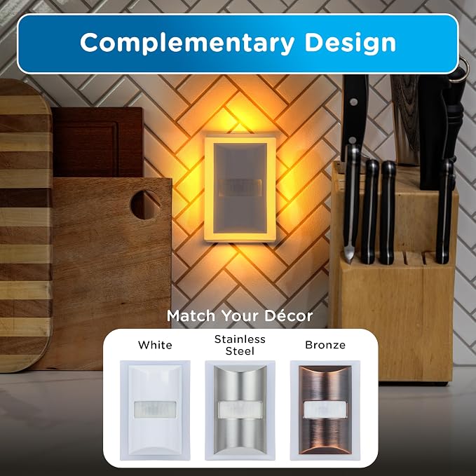 Enbrighten SleepLite Motion Sensor Night Lights Plug Into Wall Nightlight Amber Light Bathroom Bedroom Kitchen Nursery Kids Adults White 2-Pack
