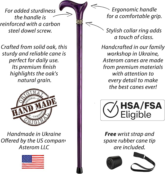 Asterom Walking Cane - Handmade, Ergonomic, Wooden - Canes for Men & Women - Walking Sticks for Seniors, Unique, Wood