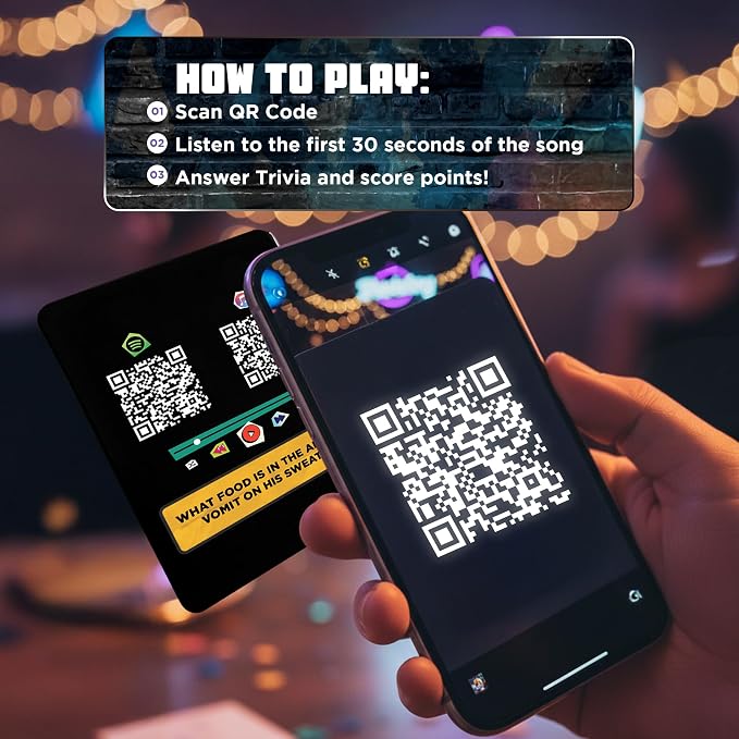 Q The Music Hip Hop & R&B Edition 90s & 2000s – Music Lyric Party Trivia Quiz Card Game for Adult and Family Game Nights, 2-10 Players, Scan, Listen to Hits, & Answer Trivia – Adult Games for Parties