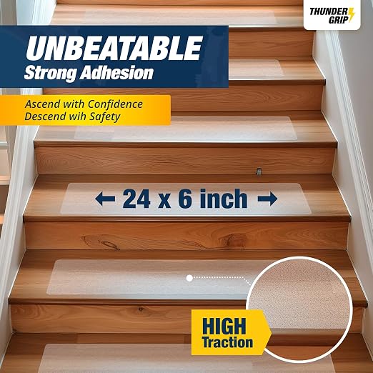 Clear Stair Treads Non-Slip Indoor 24" x 6" 15-Pack - Stair Grips for Wood