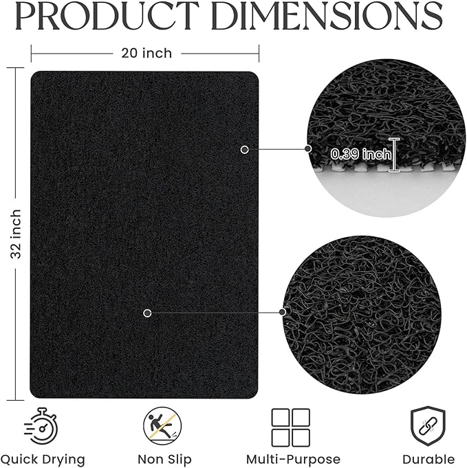 Bathtub Mat Non Slip, 32x20 Inch Shower Mats for Inside Shower, PVC Loofah Bathroom Mat Quick Dry with Drain Hole, Phthalate-Free Bath Mats for Shower Bathroom Tub and Wet Areas (Black)