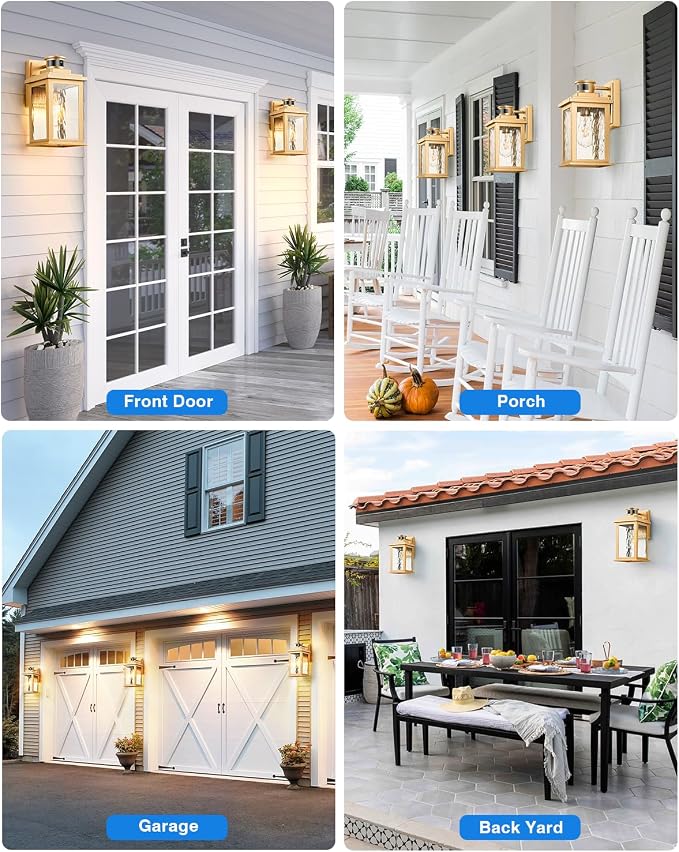 VIANIS Gold Motion Sensor Outdoor Lights Lantern, Exterior Lights for House | UL Listed, Dusk to Dawn Anti-Rust Porch Lights Sconce, Garage Lights Wall Mount for Patio, Doorway, Fade-resistant, 2 Pack